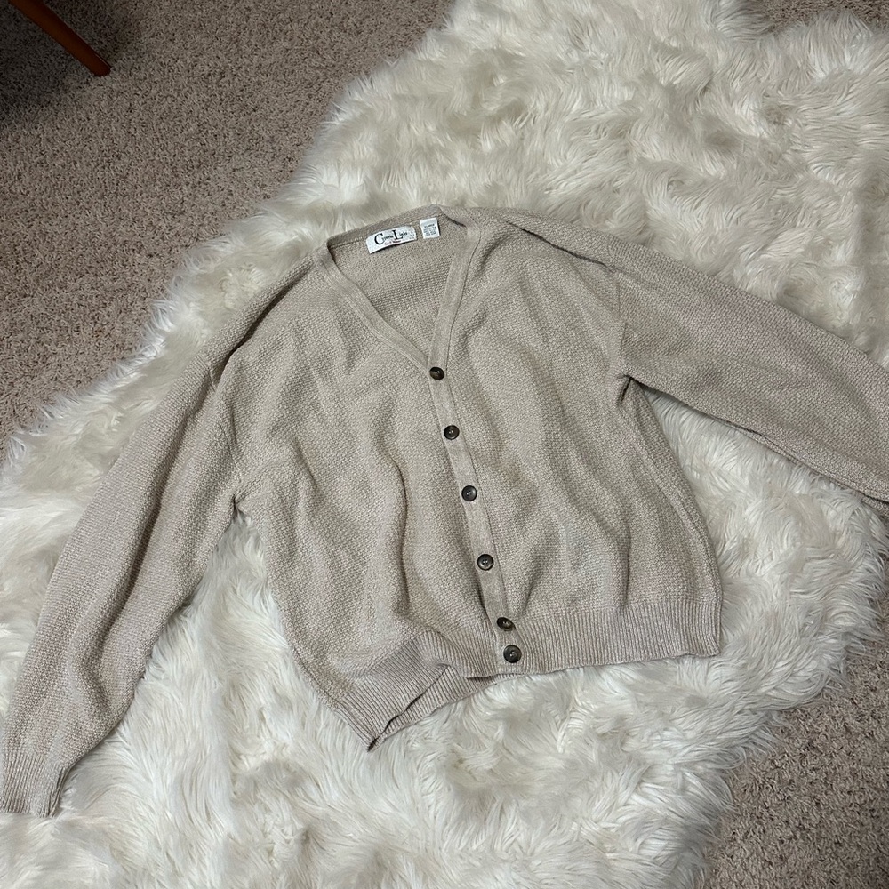 Vintage Cypress Links golf wear Cozy Beige Cardigan Sweater 100% cotton